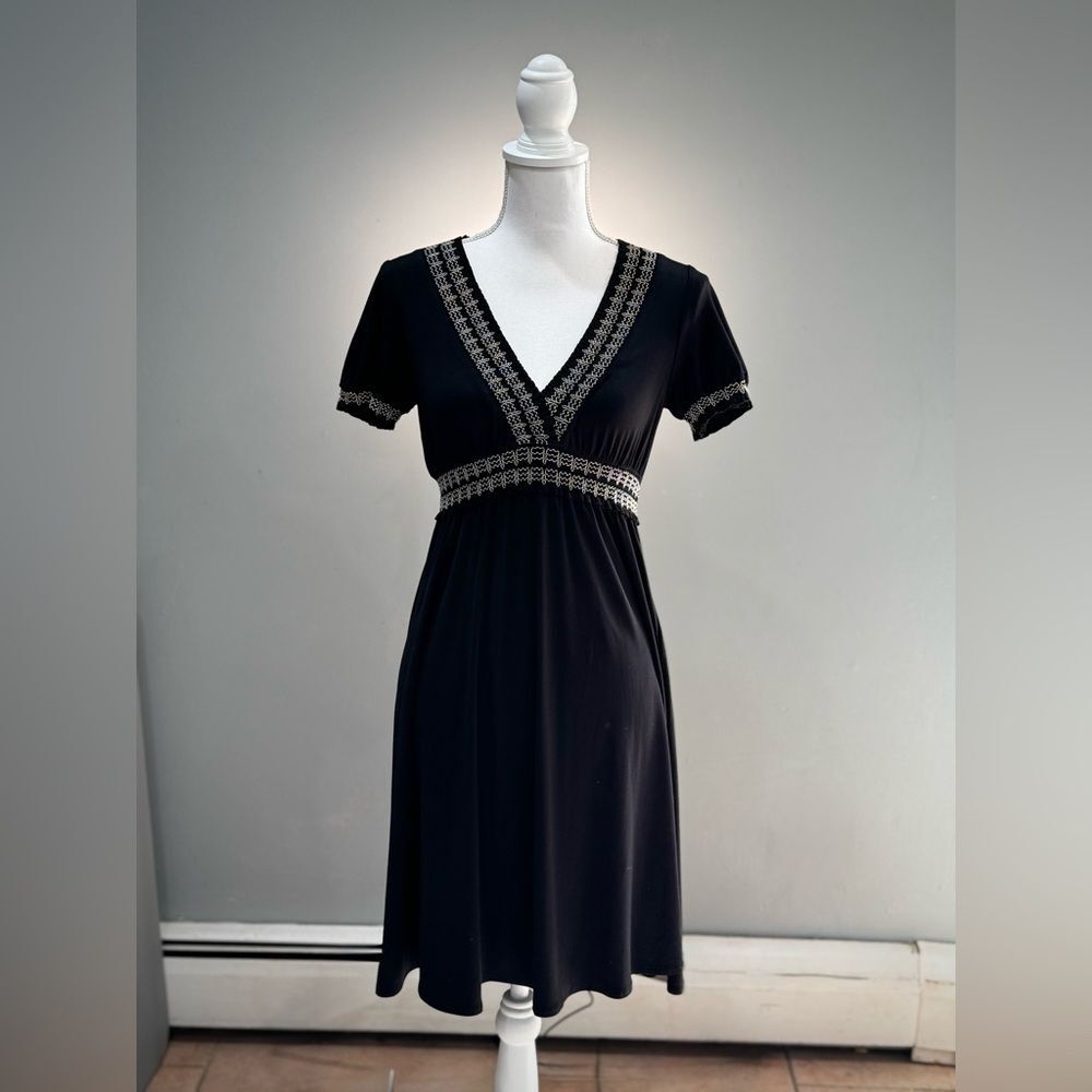 Black Vintage Talbots Deep V Short A-Line Dress Size MP EUC